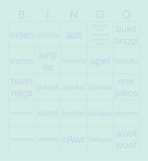 jenn’ Bingo Card