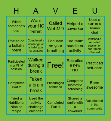 Health Champion BINGO! Bingo Card