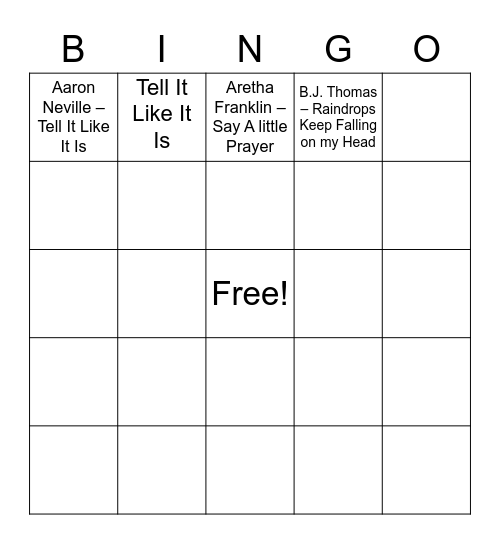 60s Bingo Card