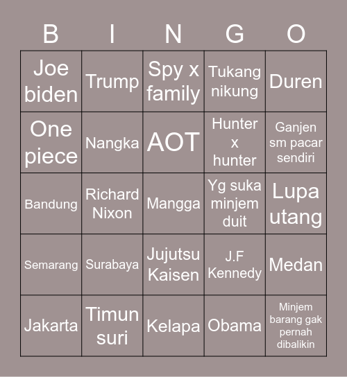 tiane!! Bingo Card