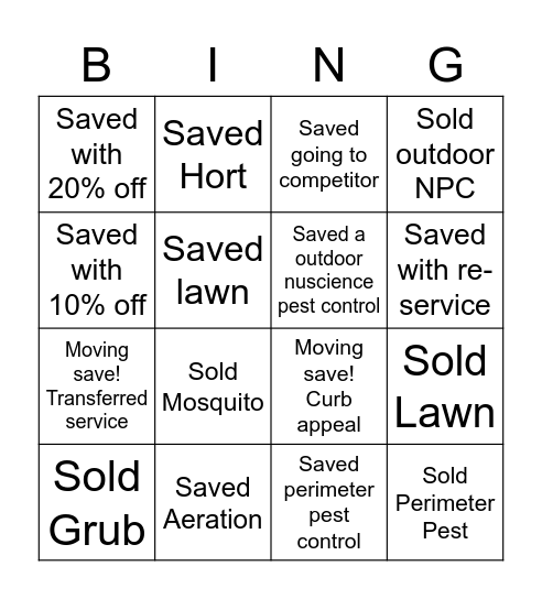 TruGreen Bingo! Bingo Card
