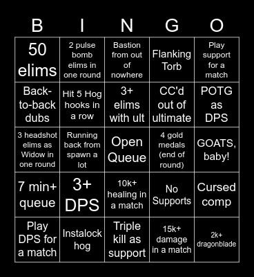 Open Queue Bingo Card