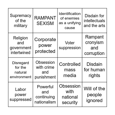 Fascism Bingo Card