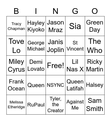 PRIDE Music Bingo! Bingo Card
