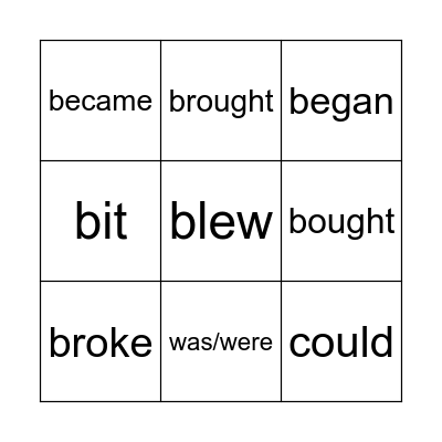 Irregular Verbs Bingo Card