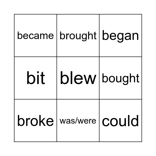 Irregular Verbs Bingo Card