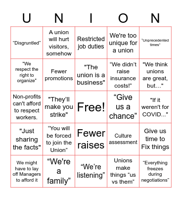 AT Anti-Union Bingo Card