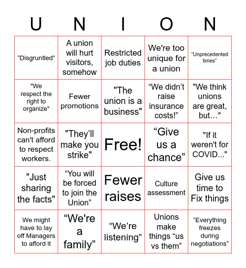 AT Anti-Union Bingo Card