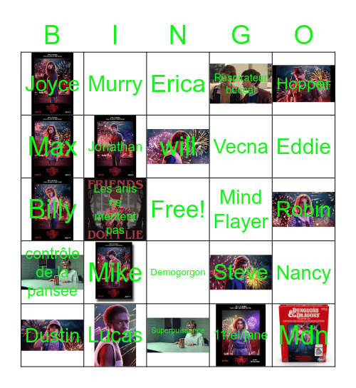 stranger things Bingo Card