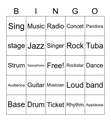 Musical Bingo Card