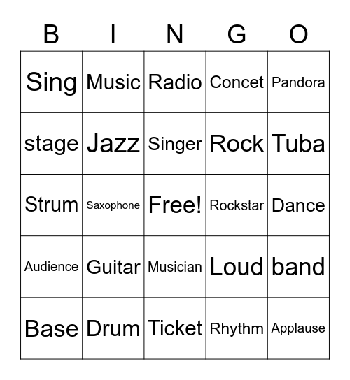 Musical Bingo Card