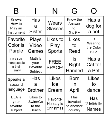 "Get to Know Me" Bingo Card