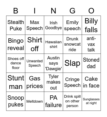 Smith Wedding Bingo Card