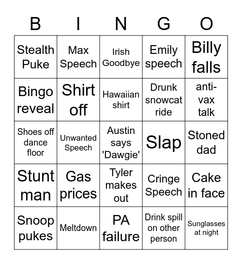 Smith Wedding Bingo Card