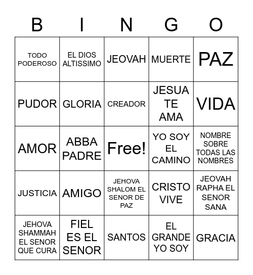 IGLESIA DE DIOS ALFA Y OMEGA Bingo Card
