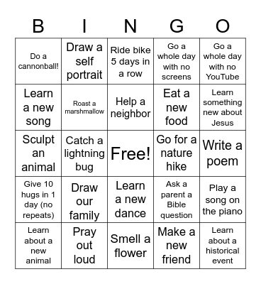 Daddy Summer BINGO Card