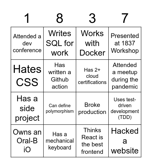 Engineering Bingo Card