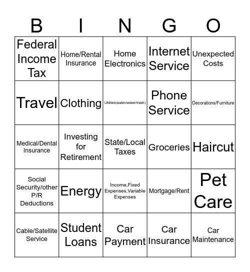 Budget Bingo Card