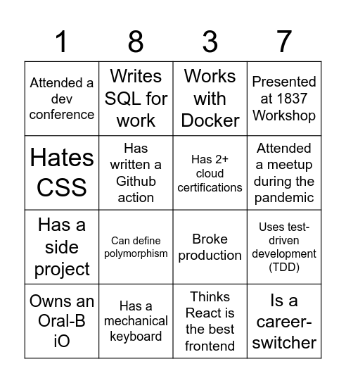 Engineering Bingo Card