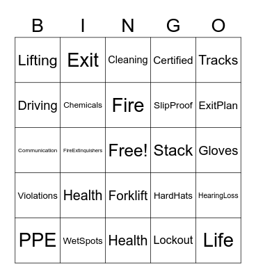 Warehouse Safety Bingo Card