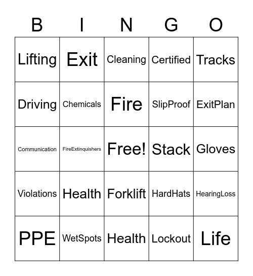 Warehouse Safety Bingo Card