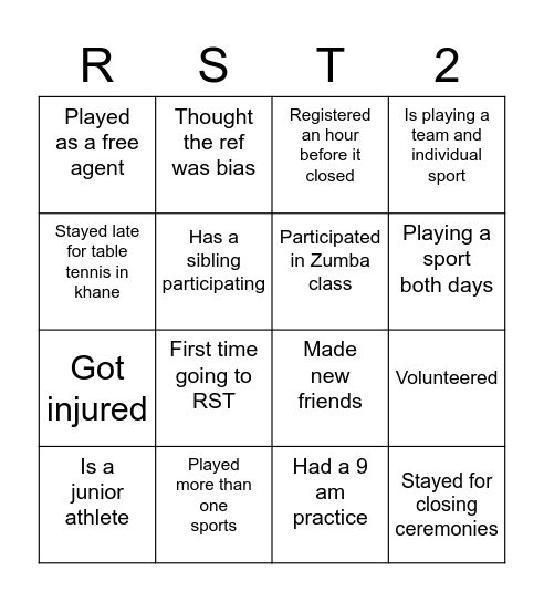 RST 22 Bingo Board Bingo Card