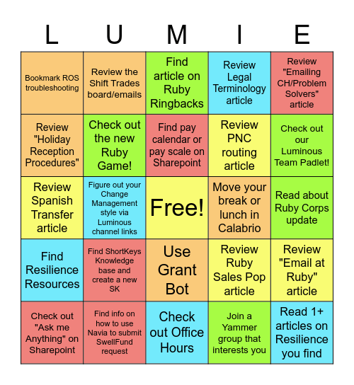 Luminous BINGO Card