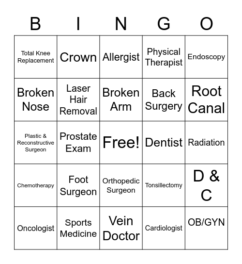 Doctor Bingo Card