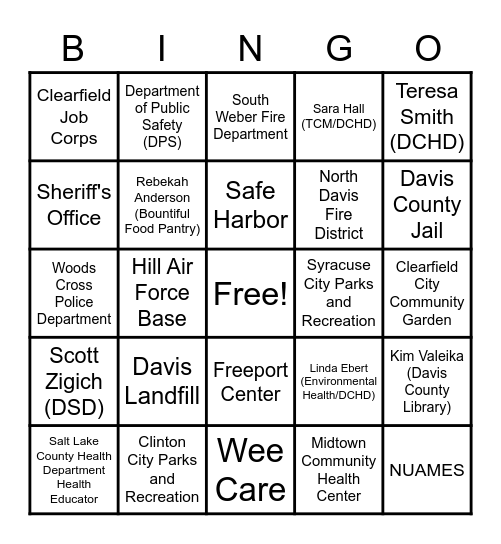 Community Partner Bingo! Bingo Card