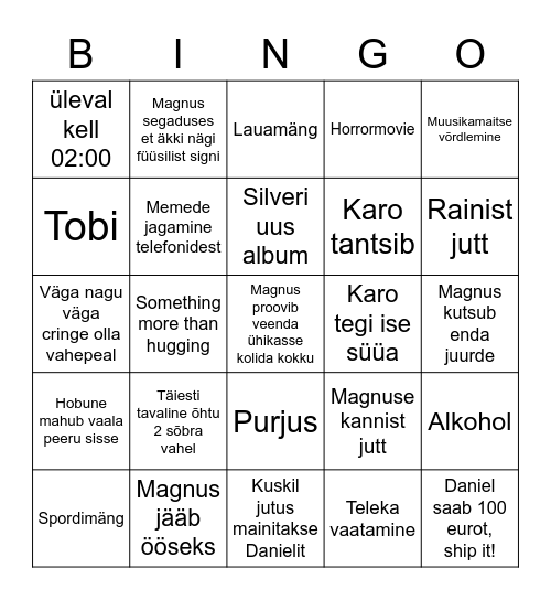 Reede Bingo Card