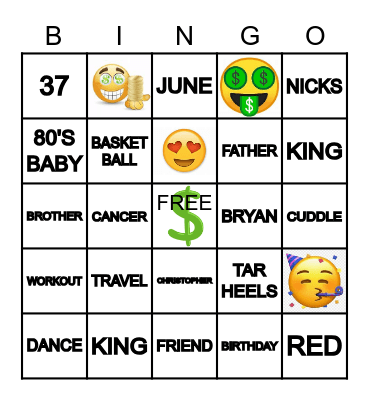BRYAN'S BIRTHDAY BINGO. Bingo Card