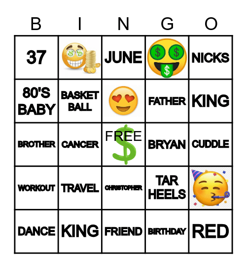 BRYAN'S BIRTHDAY BINGO. Bingo Card