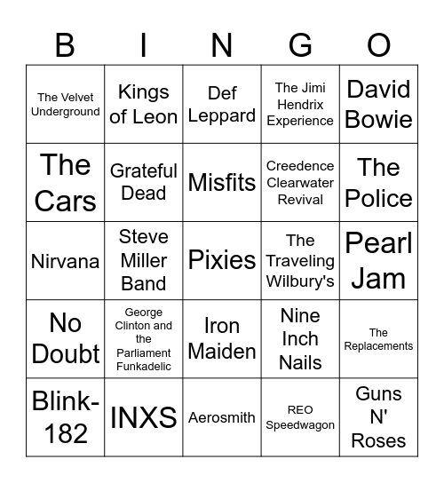 Greatest Bands of All Time Bingo Card