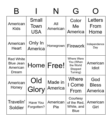 Only in America Bingo Card