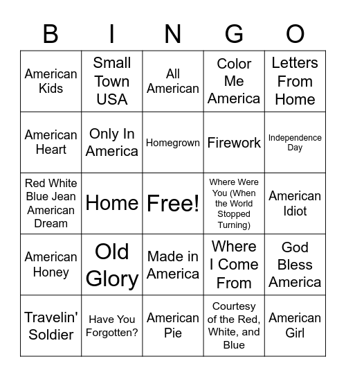Only in America Bingo Card