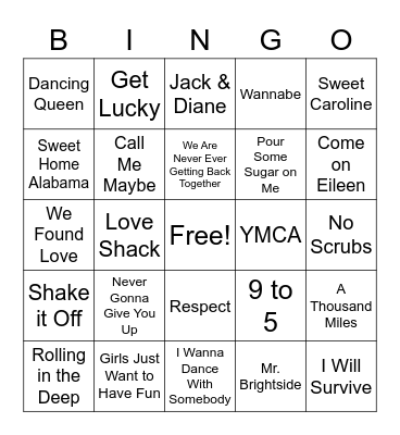Sing Along Bingo Card
