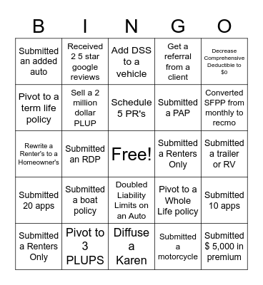 Sales Bingo Card