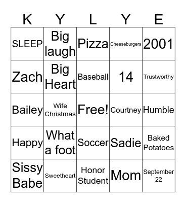Kyla Bingo Card
