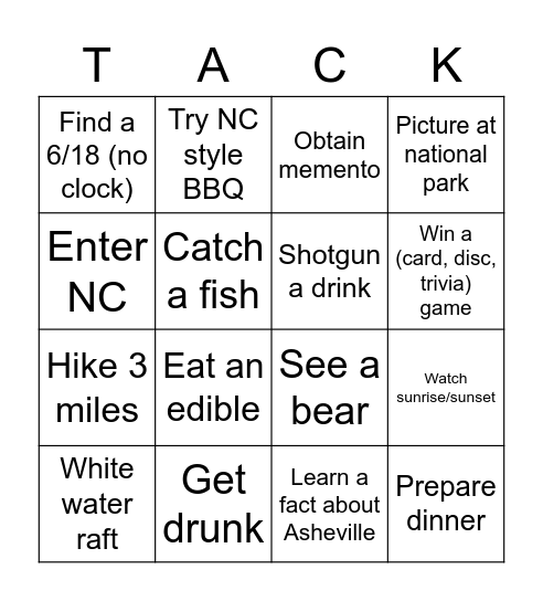 NC FAMILY BINGO Card