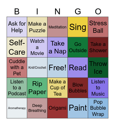 Coping Skills Bingo Card