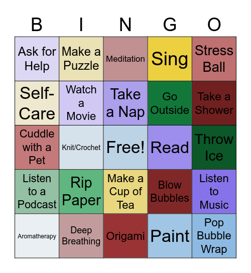 Coping Skills Bingo Card