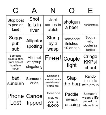 CANOE TRIP 2022 Bingo Card