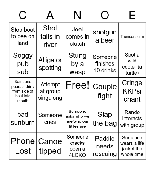 CANOE TRIP 2022 Bingo Card