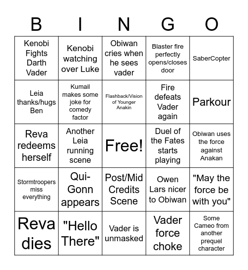 Kenobi Finale Bingo Card