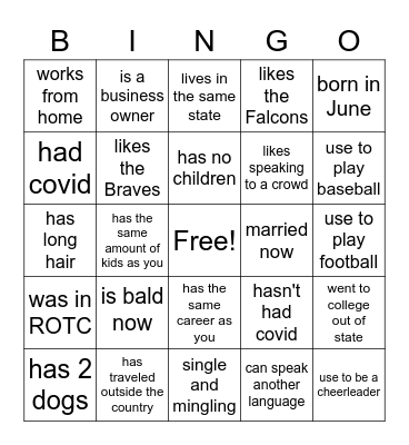 PHS 20 year Reunion Bingo Card