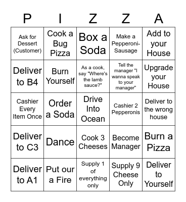 Work at a Pizza Place Bingo Card