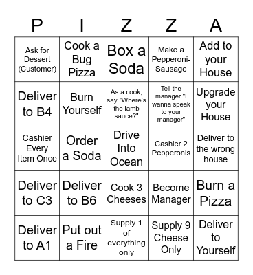 Work at a Pizza Place Bingo Card
