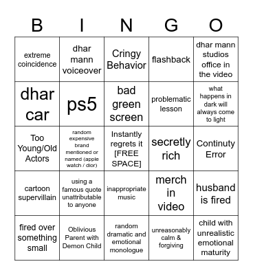 Dhar Mann Bingo v2 Bingo Card