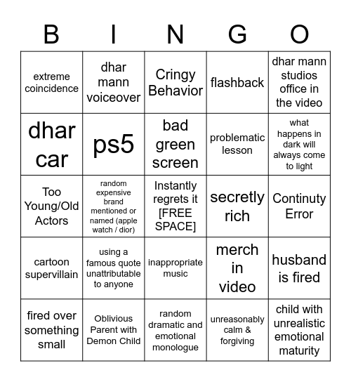 Dhar Mann Bingo v2 Bingo Card