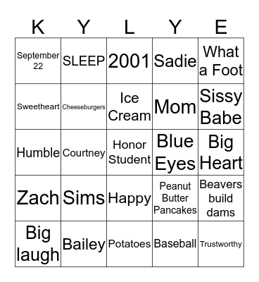 Kyla Bingo Card